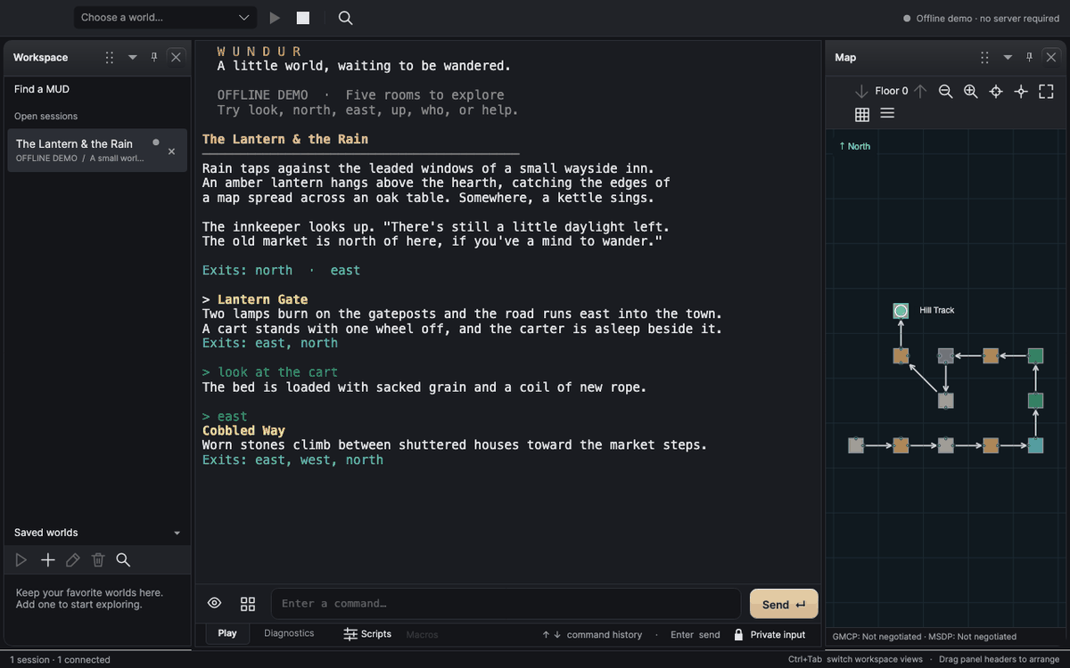 The Wandur workspace with a session open and a mapped area in the map panel