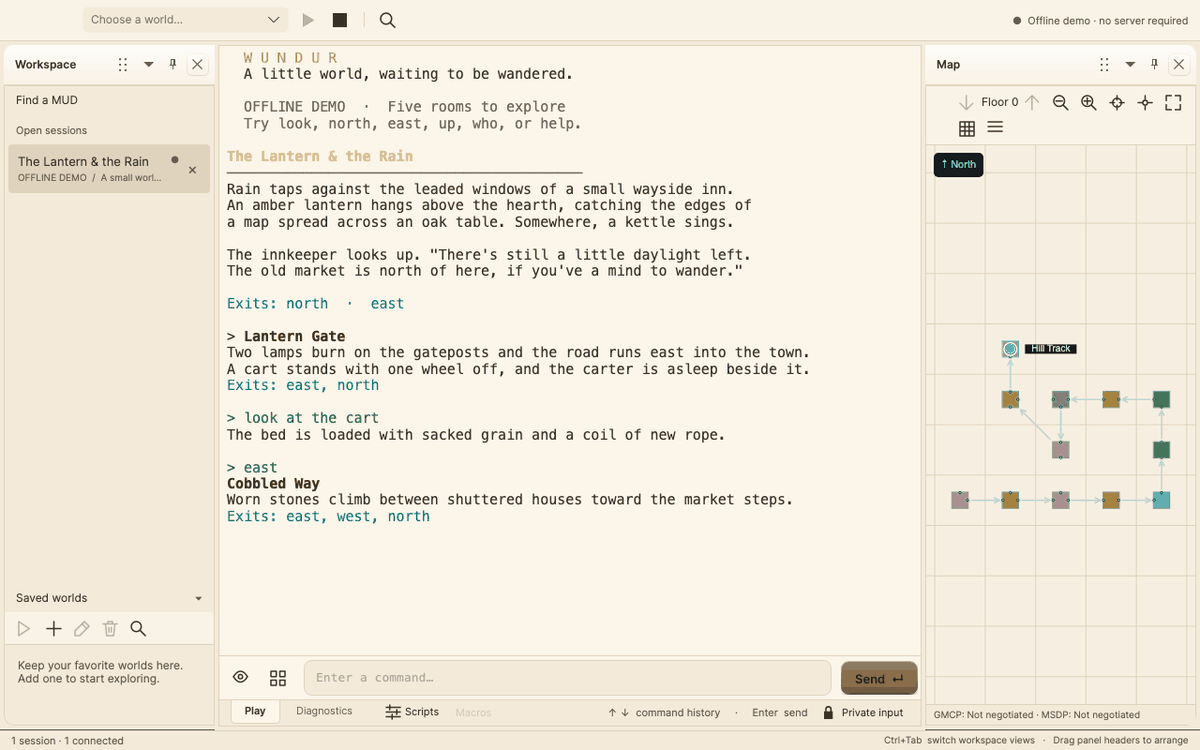 The same workspace in a light parchment theme